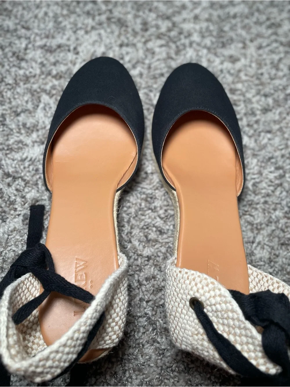 J.Crew Espadrille Wedge Sandals Black Canvas Ankle Tie Lace Up Heels Sz 10.5